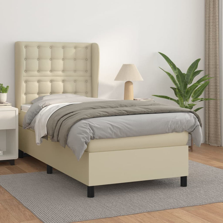 Boxspring Met Matras Kunstleer Crèmekleurig 90X190 Cm 90 x 190 cm
