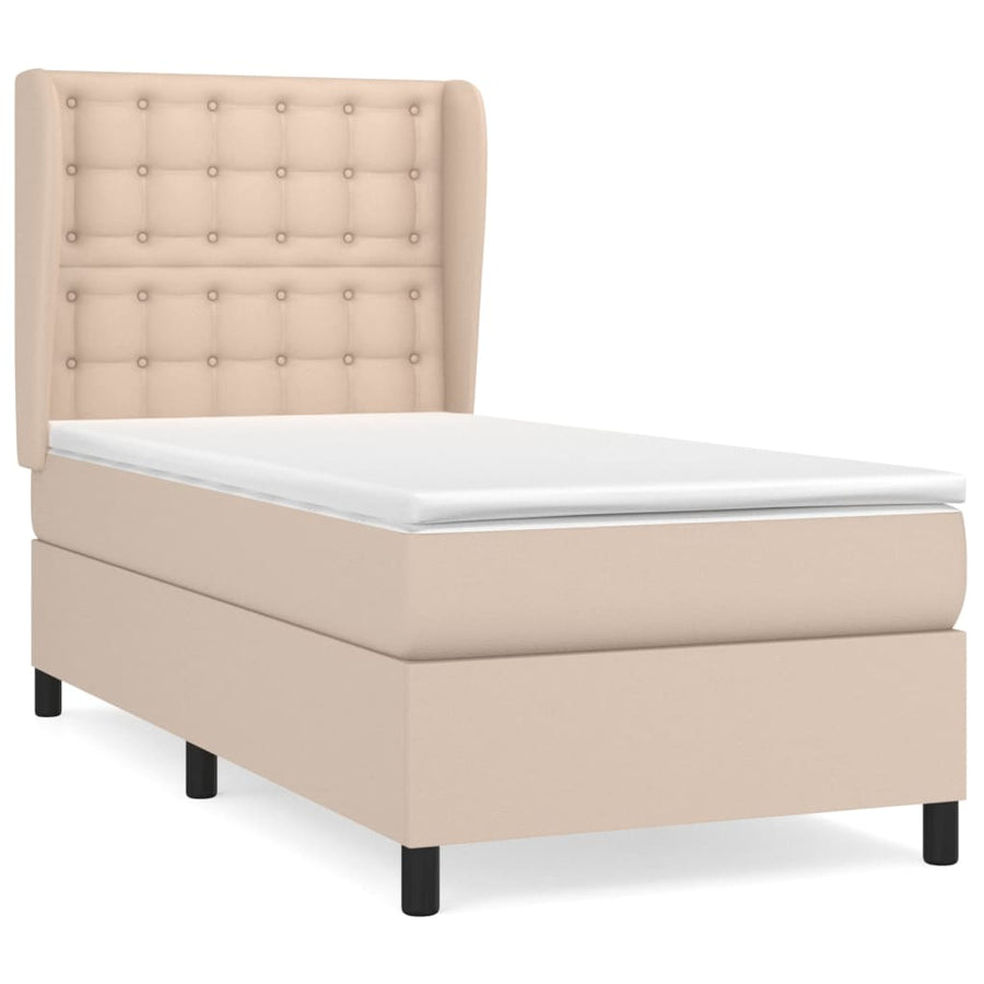Boxspring Met Matras Kunstleer Cappuccinokleurig 90X190 Cm 90 x 190 cm Knopen