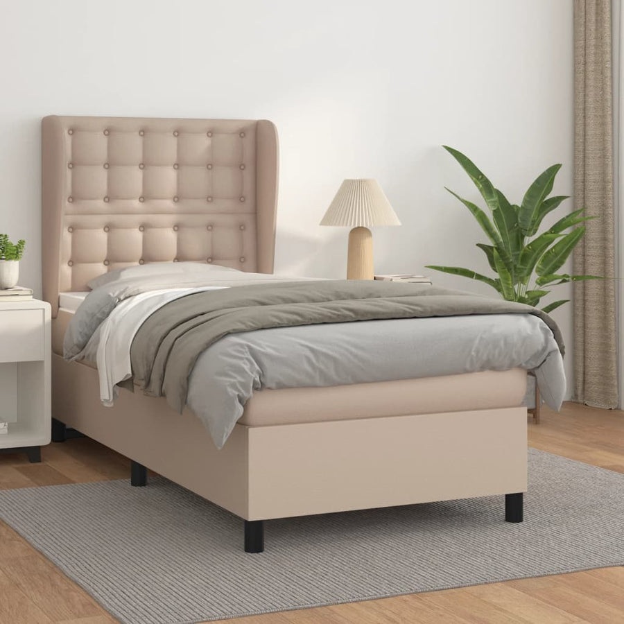 Boxspring Met Matras Kunstleer Cappuccinokleurig 90X190 Cm 90 x 190 cm Knopen