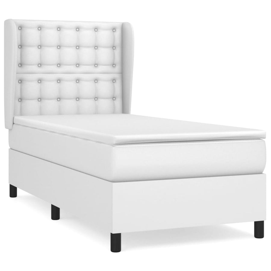 Boxspring Met Matras Kunstleer 90 x 200 cm Wit Knopen