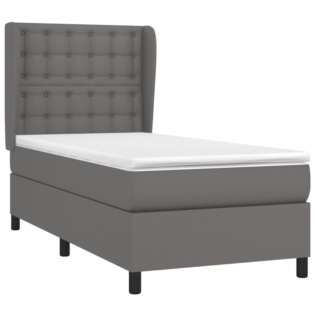 Boxspring Met Matras Kunstleer Grijs 90 x 200 cm Knopen