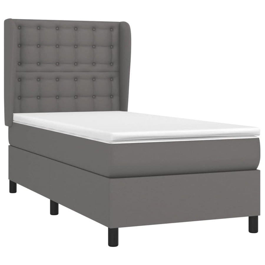 Boxspring Met Matras Kunstleer Grijs 90 x 200 cm Knopen