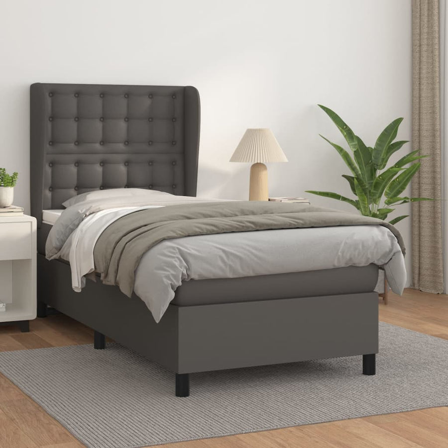 Boxspring Met Matras Kunstleer Grijs 90 x 200 cm Knopen