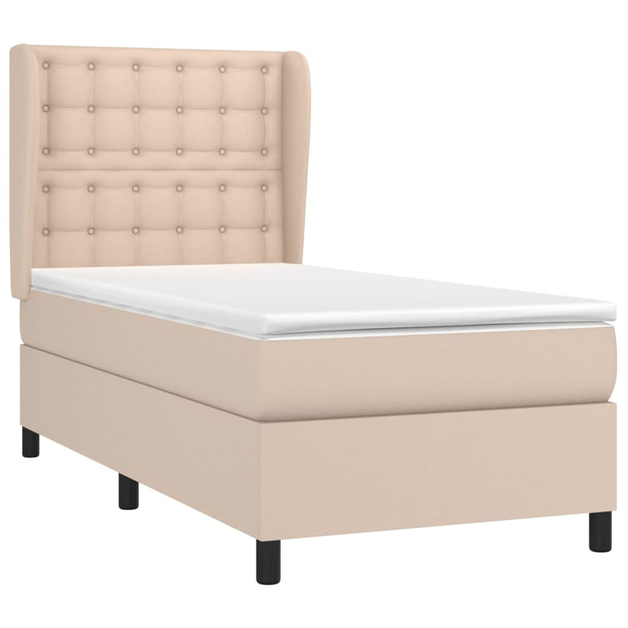 Boxspring Met Matras Kunstleer Cappuccinokleurig 90X200 Cm 90 x 200 cm Knopen