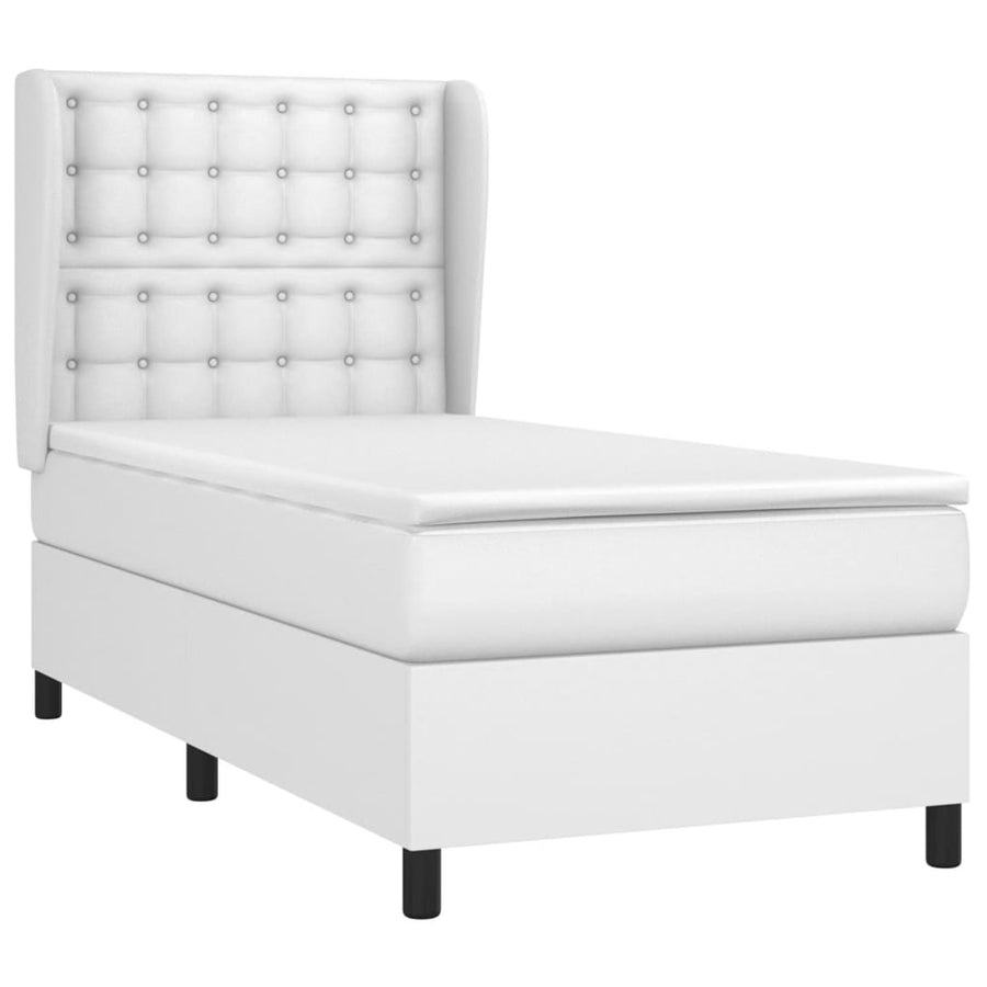 Boxspring Met Matras Kunstleer 100 x 200 cm Wit Knopen
