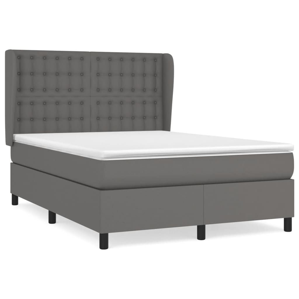 Boxspring Met Matras Kunstleer Grijs 140 x 190 cm Knopen