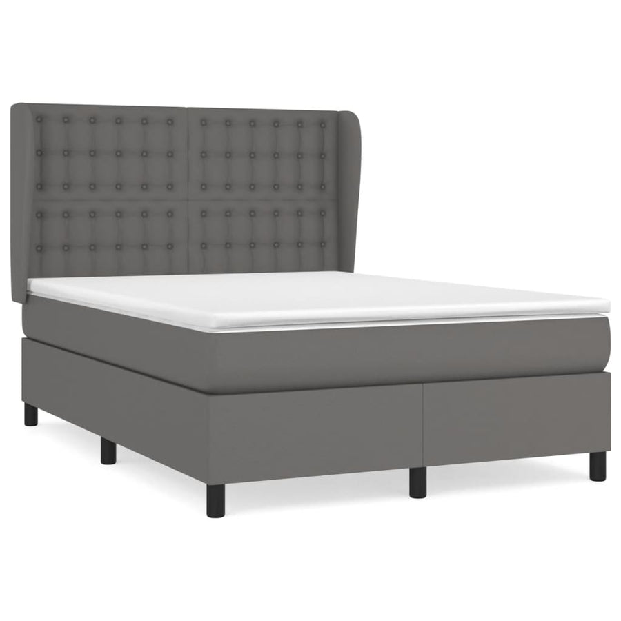 Boxspring Met Matras Kunstleer Grijs 140 x 190 cm Knopen