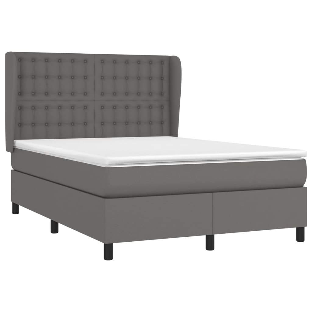 Boxspring Met Matras Kunstleer Grijs 140 x 190 cm Knopen