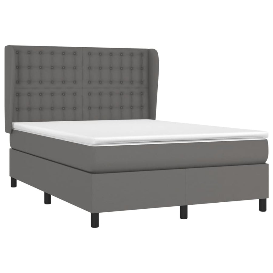 Boxspring Met Matras Kunstleer Grijs 140 x 190 cm Knopen
