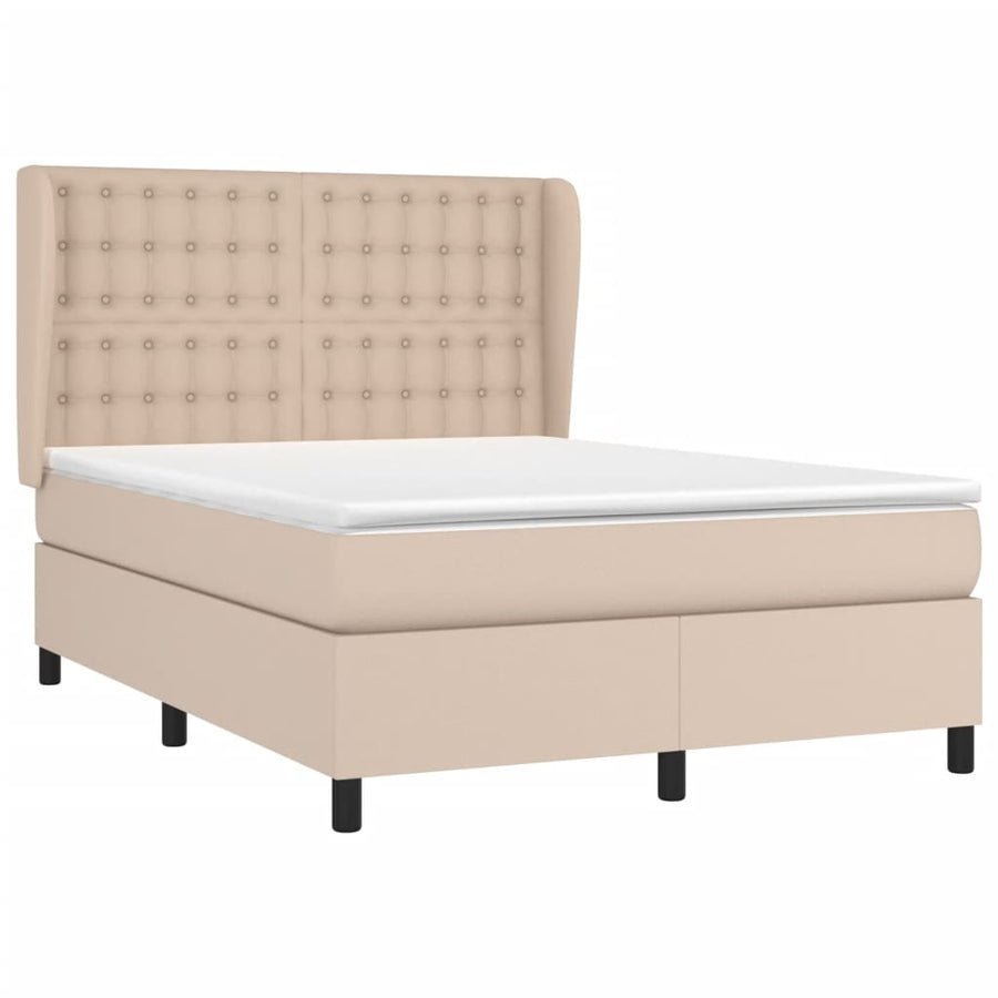 Boxspring Met Matras Kunstleer Kleurig Cappuccino 140 x 190 cm Knopen