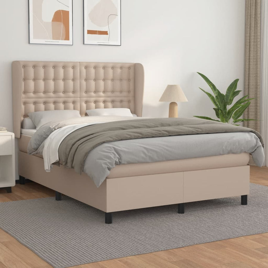 Boxspring Met Matras Kunstleer Kleurig Cappuccino 140 x 190 cm Knopen