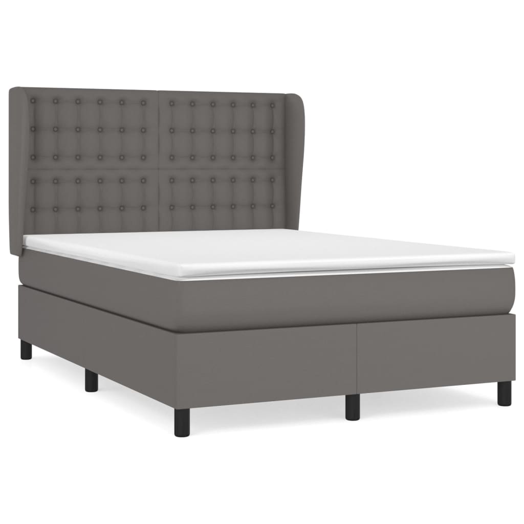 Boxspring Met Matras Kunstleer Grijs 140 x 200 cm Knopen