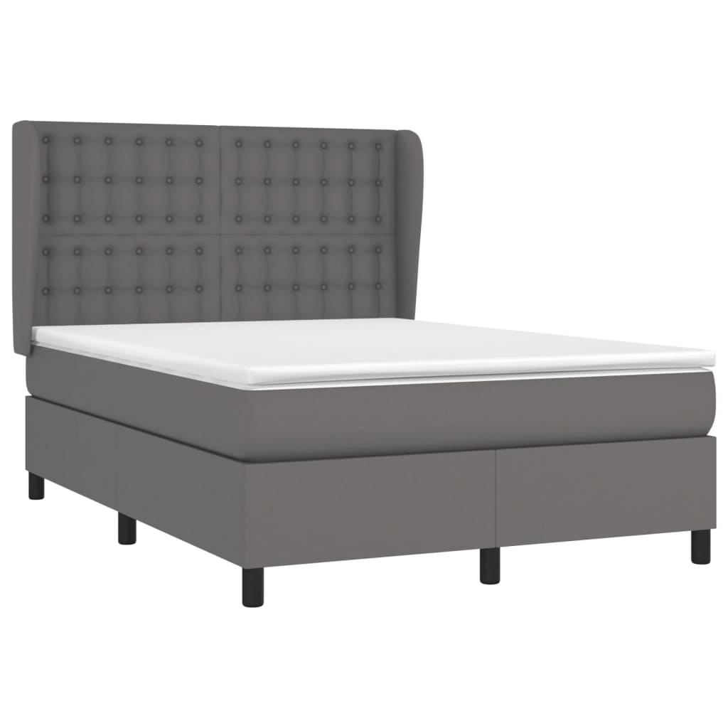 Boxspring Met Matras Kunstleer Grijs 140 x 200 cm Knopen