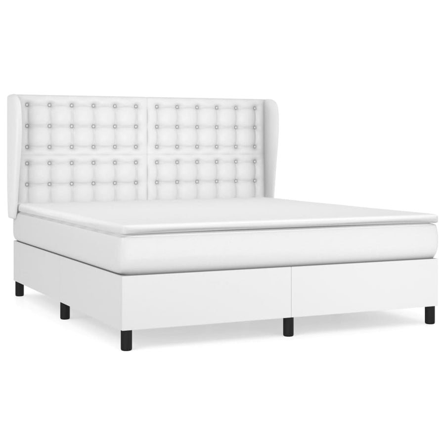 Boxspring Met Matras Kunstleer Wit 160 x 200 cm Knopen