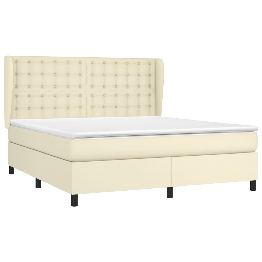 Boxspring met matras kunstleer crèmekleurig 160x200 cm
