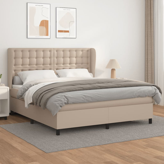 Boxspring Met Matras Kunstleer Kleurig Cappuccino 160 x 200 cm Knopen