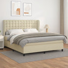 Boxspring met matras kunstleer crèmekleurig 180x200 cm 180 x 200 cm Crème Knopen