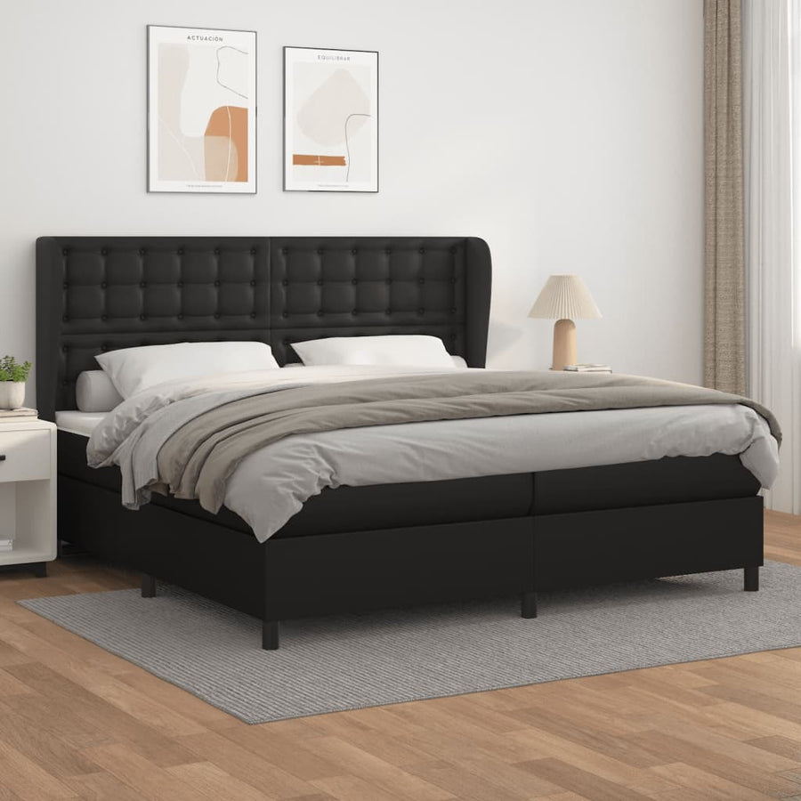 Boxspring Met Matras Kunstleer 200 x 200 cm Zwart Knopen