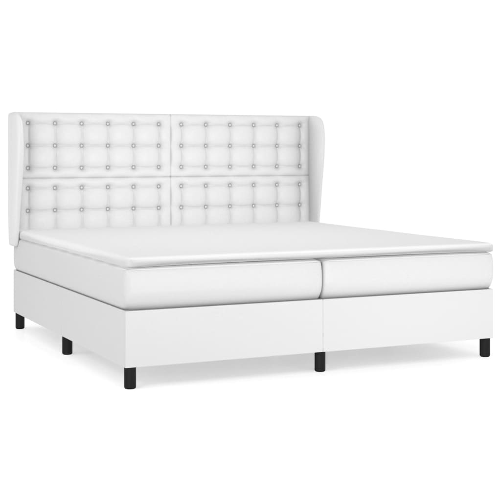 Boxspring Met Matras Kunstleer 200 x 200 cm Wit Knopen