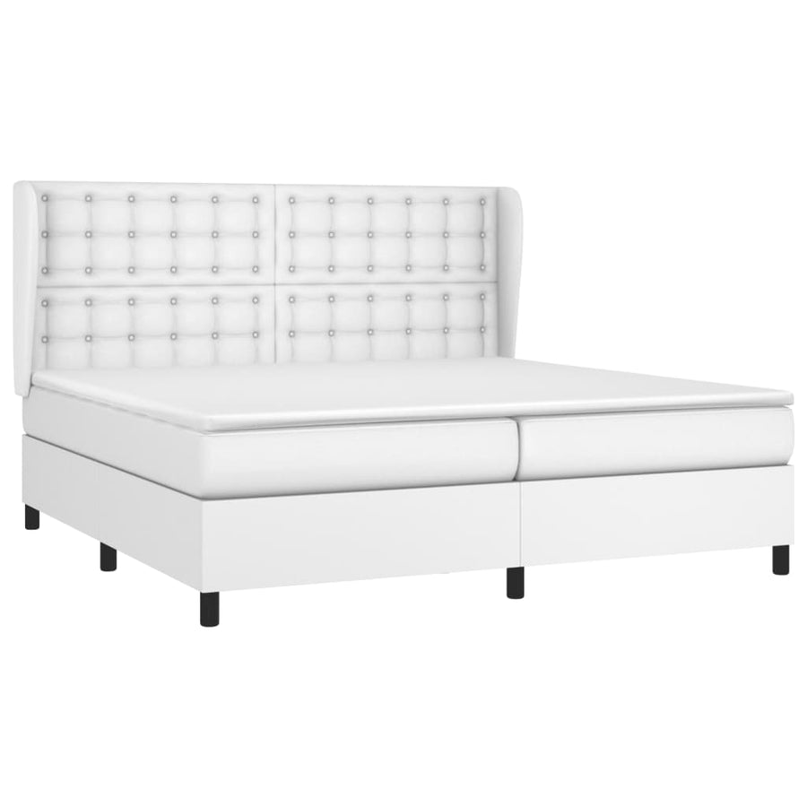 Boxspring Met Matras Kunstleer 200 x 200 cm Wit Knopen