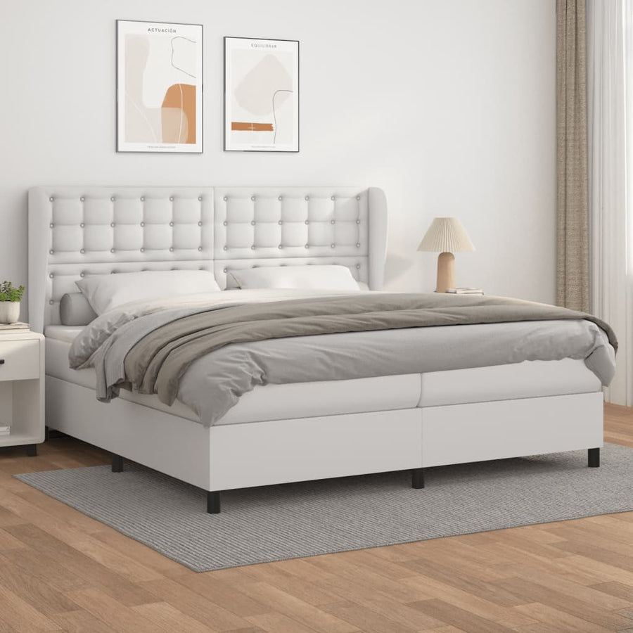 Boxspring Met Matras Kunstleer 200 x 200 cm Wit Knopen