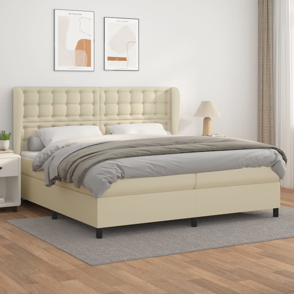 Boxspring met matras kunstleer crèmekleurig 200x200 cm