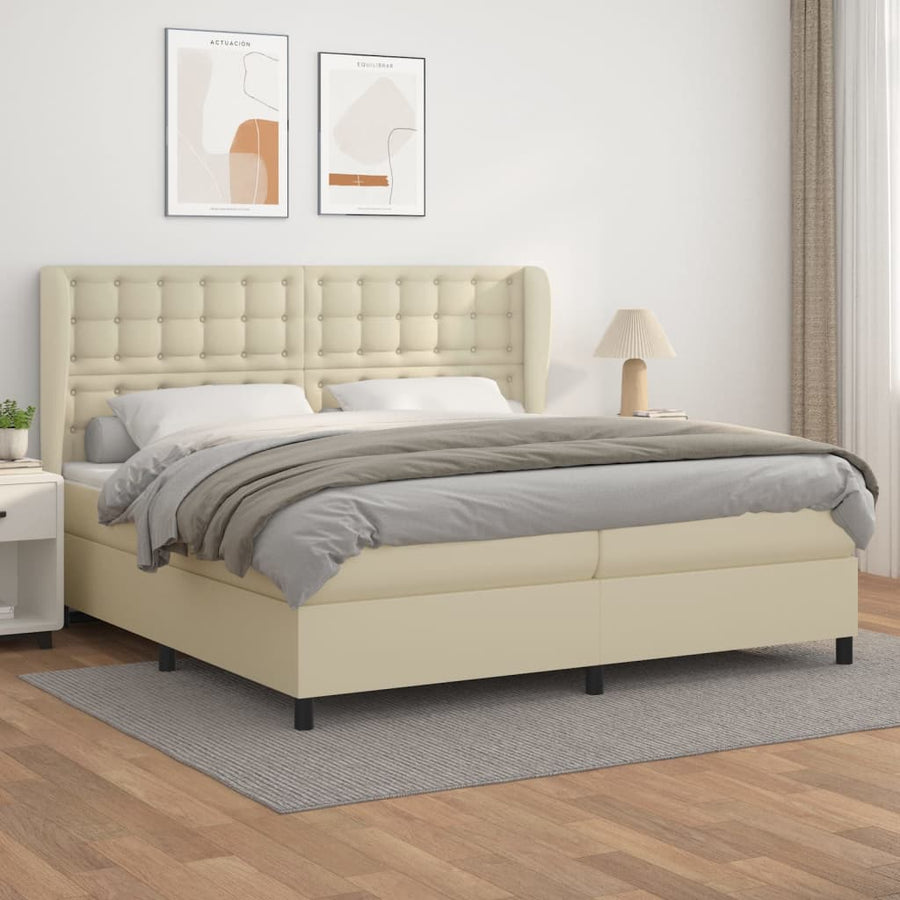 Boxspring met matras kunstleer crèmekleurig 200x200 cm