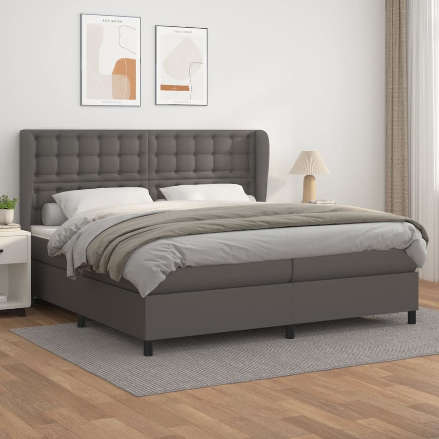 Boxspring Met Matras Kunstleer Grijs 200 x 200 cm Knopen