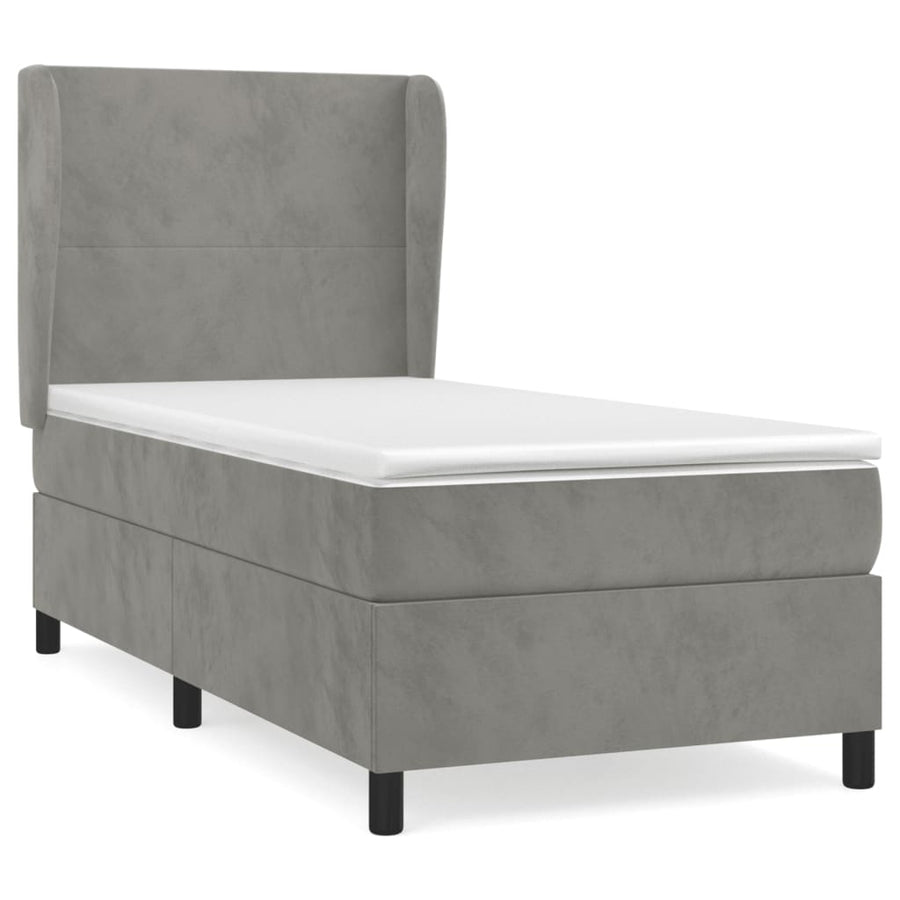 Boxspring Met Matras Fluweel Lichtgrijs 80 x 200 cm Effen ontwerp