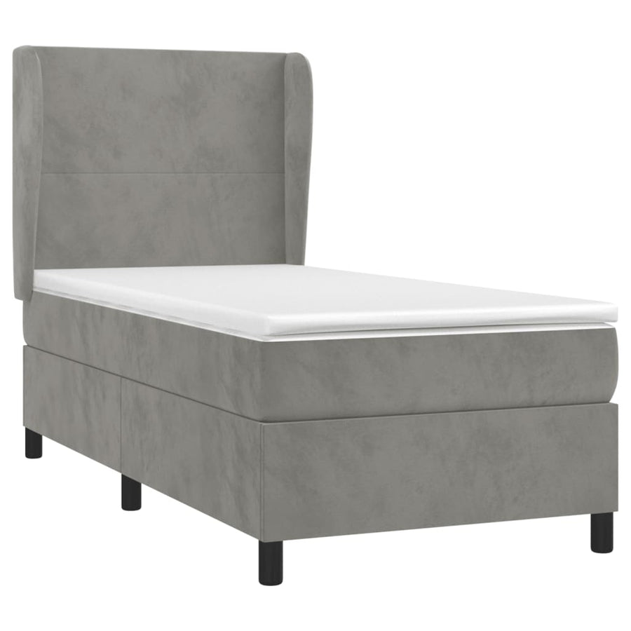 Boxspring Met Matras Fluweel Lichtgrijs 80 x 200 cm Effen ontwerp