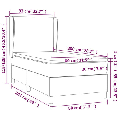 Boxspring Met Matras Fluweel Lichtgrijs 80 x 200 cm Effen ontwerp