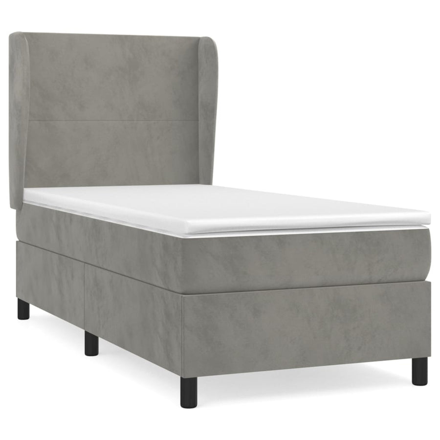Boxspring Met Matras Fluweel Lichtgrijs 90 x 190 cm Effen ontwerp