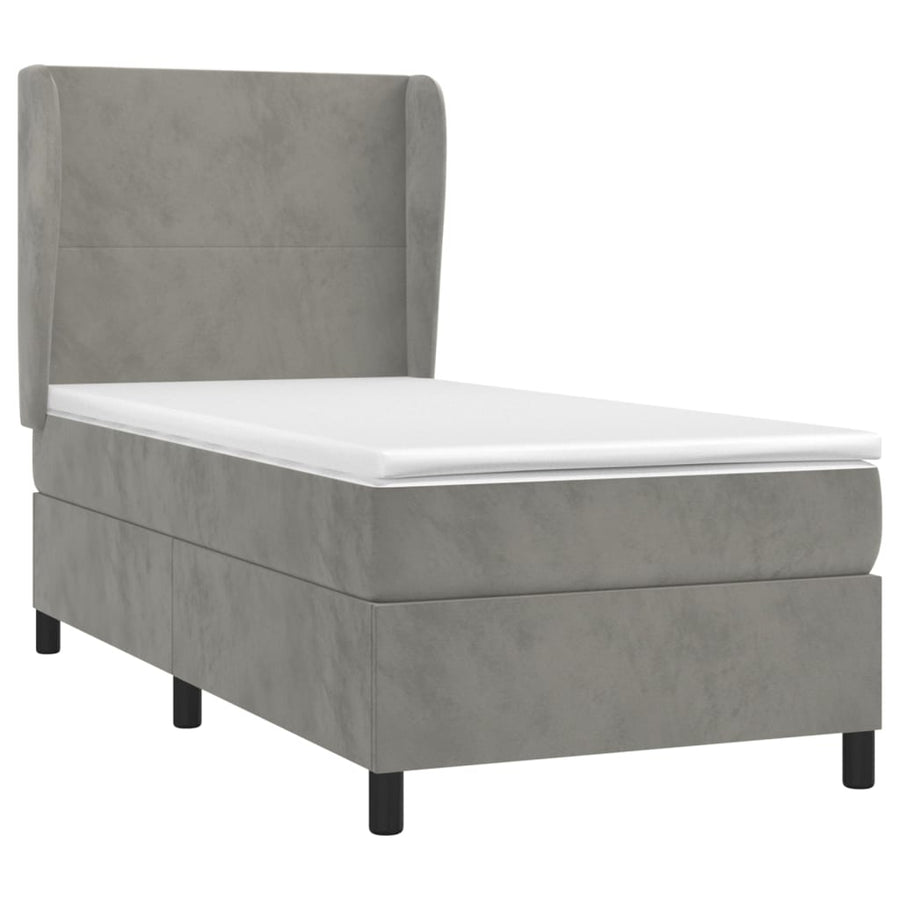 Boxspring Met Matras Fluweel Lichtgrijs 90 x 190 cm Effen ontwerp
