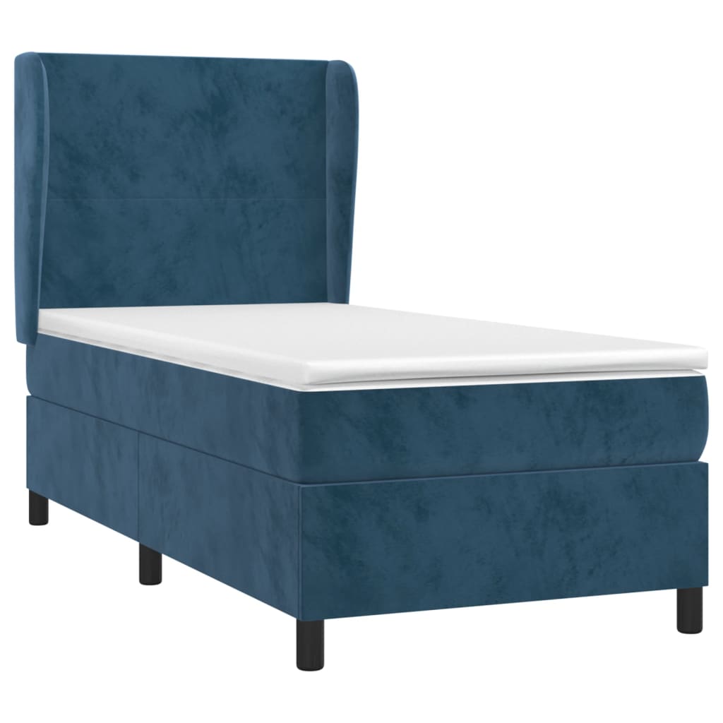 Boxspring Met Matras Fluweel Donkerblauw 90X190 Cm Donkerblauw 90 x 190 cm Effen ontwerp