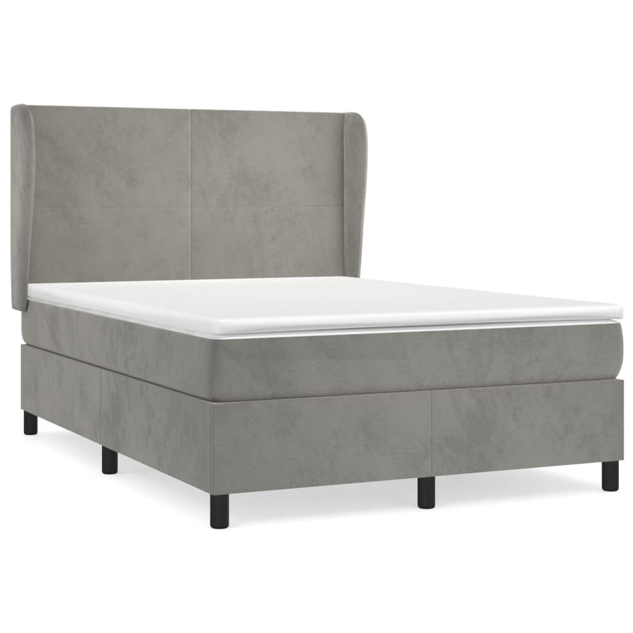 Boxspring Met Matras Fluweel Lichtgrijs 140 x 190 cm Effen ontwerp