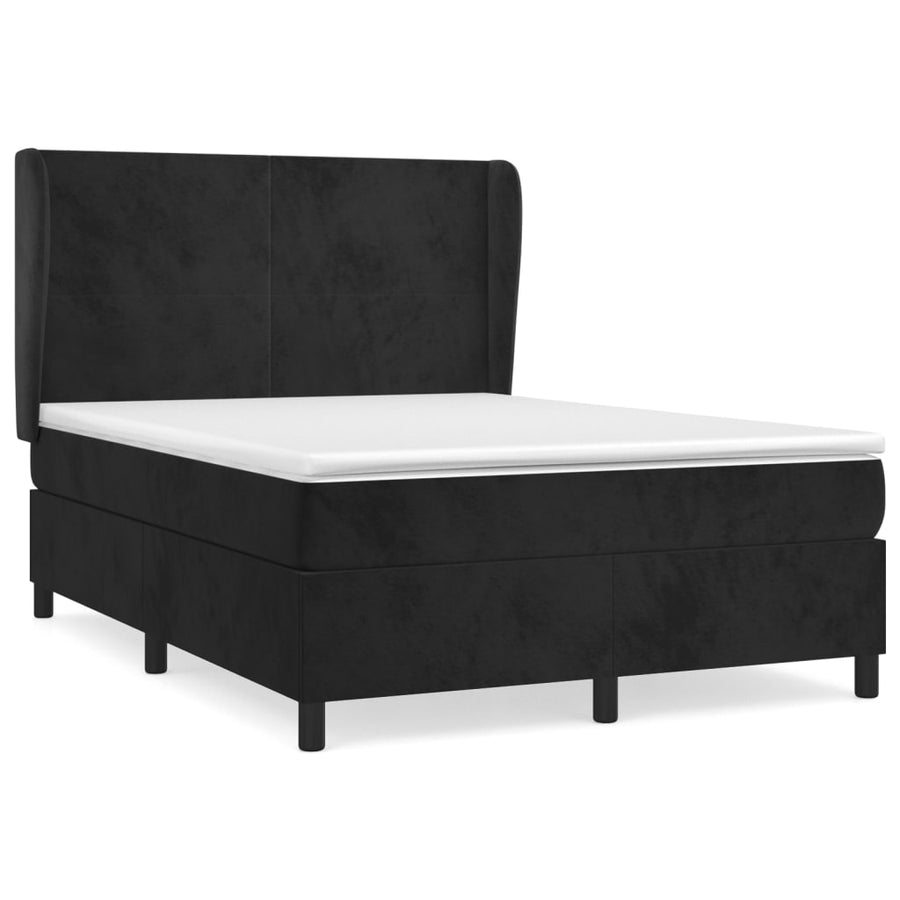 Boxspring Met Matras Fluweel Zwart 140 x 190 cm Effen ontwerp