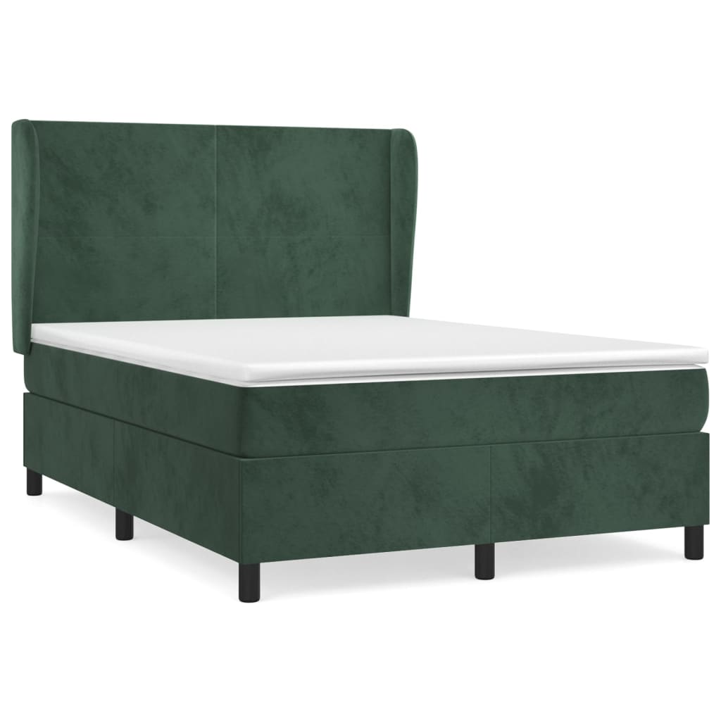 Boxspring met matras fluweel donkergroen 140x190 cm