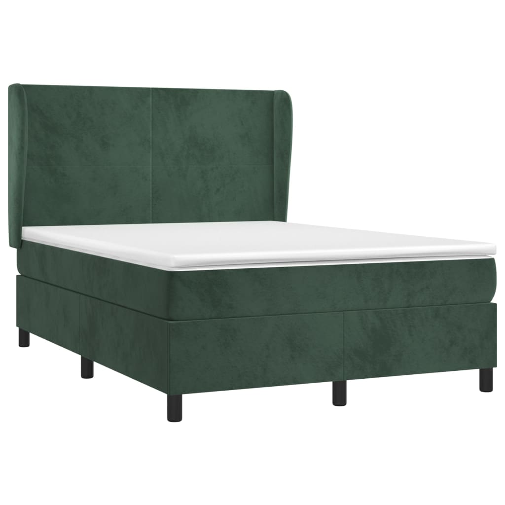 Boxspring met matras fluweel donkergroen 140x190 cm