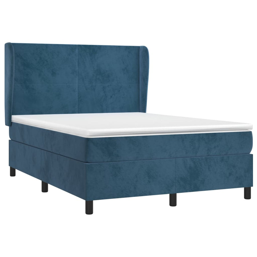 Boxspring Met Matras Fluweel Donkerblauw 140 x 190 cm Effen ontwerp
