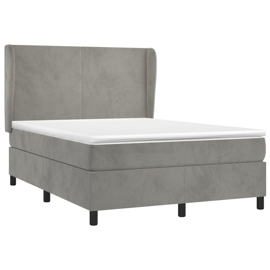 Boxspring Met Matras Fluweel Lichtgrijs 140 x 200 cm Effen ontwerp