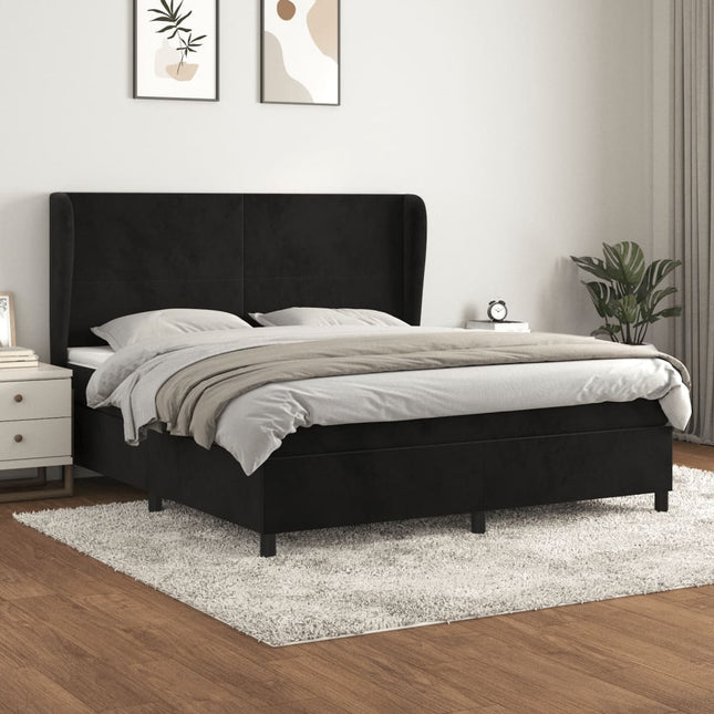 Boxspring Met Matras Fluweel Zwart 160 x 200 cm Effen ontwerp