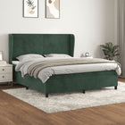 Boxspring met matras fluweel donkergroen 160x200 cm 160 x 200 cm Effen ontwerp