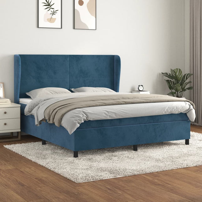 Boxspring Met Matras Fluweel Donkerblauw 160 x 200 cm Effen ontwerp