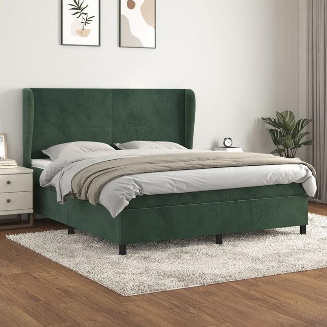 Boxspring Met Matras Fluweel Donkergroen 180X200 Cm 180 x 200 cm Effen ontwerp