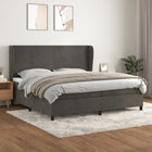 Velvet dark grey box spring with mattress 200x200 cm