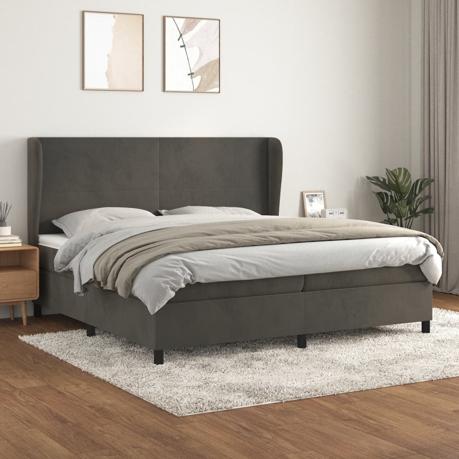 Boxspring Met Matras Fluweel Donkergrijs 200 x 200 cm Effen ontwerp