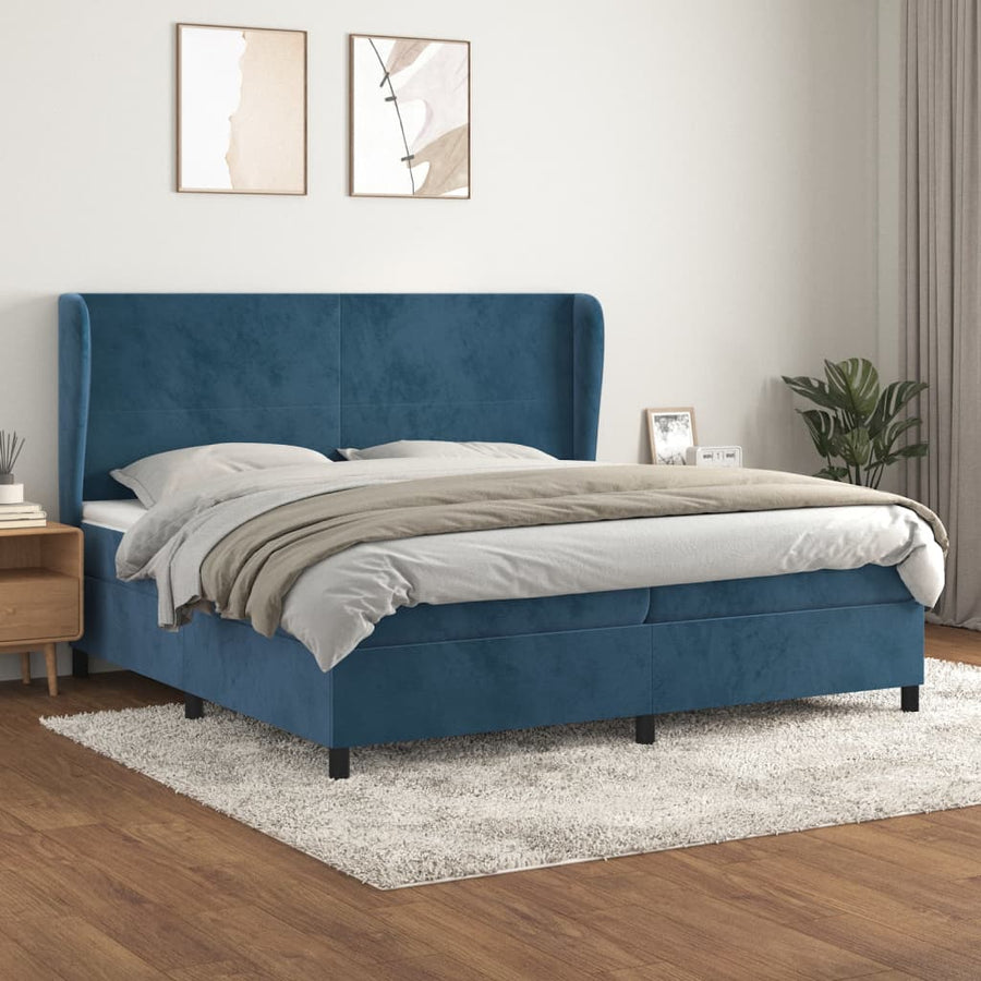 Boxspring Met Matras Fluweel Donkerblauw 200 x 200 cm Effen ontwerp
