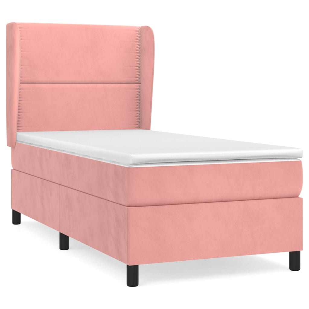 Boxspring Met Matras Fluweel Roze 80 x 200 cm Effen met spijkers
