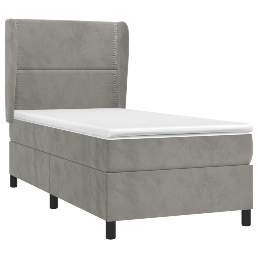 Boxspring Met Matras Fluweel Lichtgrijs 100 x 200 cm Effen met spijkers