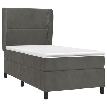 Boxspring Met Matras Fluweel Donkergrijs 100 x 200 cm Effen met spijkers